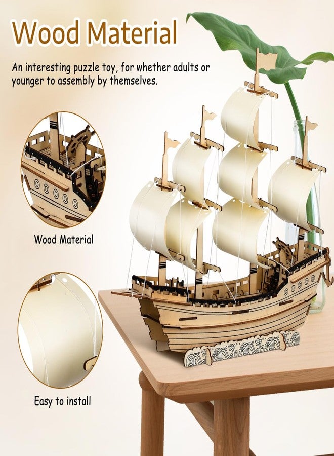 PRETYZOOM 3D Wooden Puzzle Sailboat Model Kit for Adults, DIY Ming Dynasty Ship, Handcrafted Wood Assembly, Home Decor, 15.55 X 13.50 X 3.93 Inches - Image 2